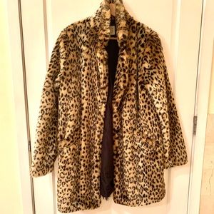 Faux leopard mid length coat